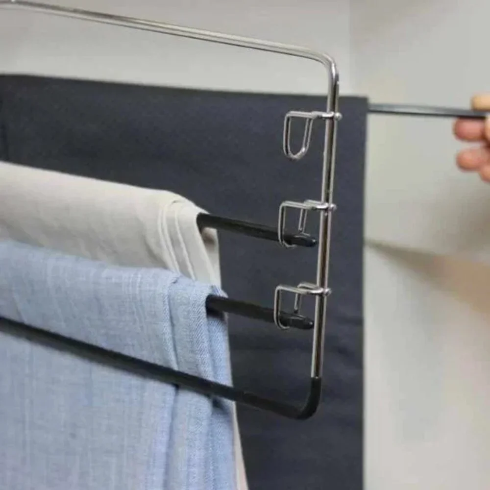 NEW Heavy Duty Strong 4-Tier Non Slip Pants Organizer Metal Clothes Hanger